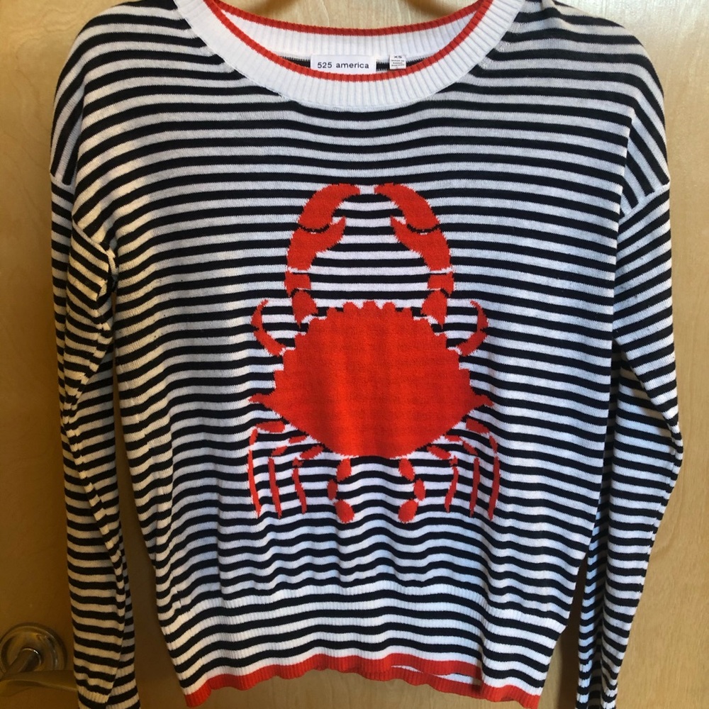 Crew neck stipe sweater with crab design